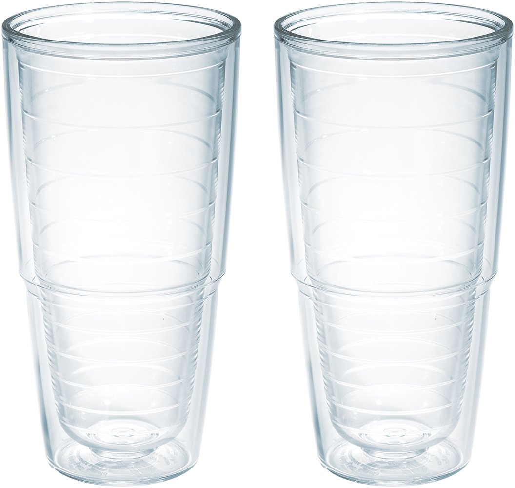 Tervis Clear & Colorful Tabletop Made in USA Double Walled Insulated Tumbler Travel Cup Keeps Drinks Cold & Hot, 24oz - 2pk, Clear