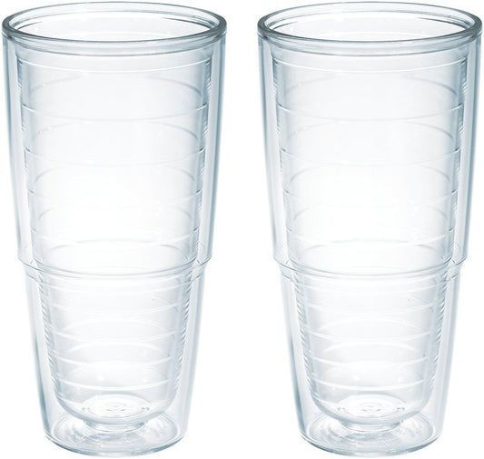 Tervis Clear & Colorful Tabletop Made in USA Double Walled Insulated Tumbler Travel Cup Keeps Drinks Cold & Hot, 24oz - 2pk, Clear