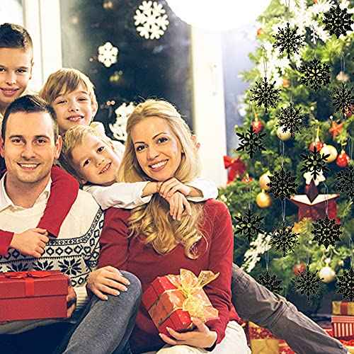 Glitter Snowflake Ornaments, Black Snowflakes Halloween Christmas 40pcs Hanging Decorations for Xmas,Holiday and Party