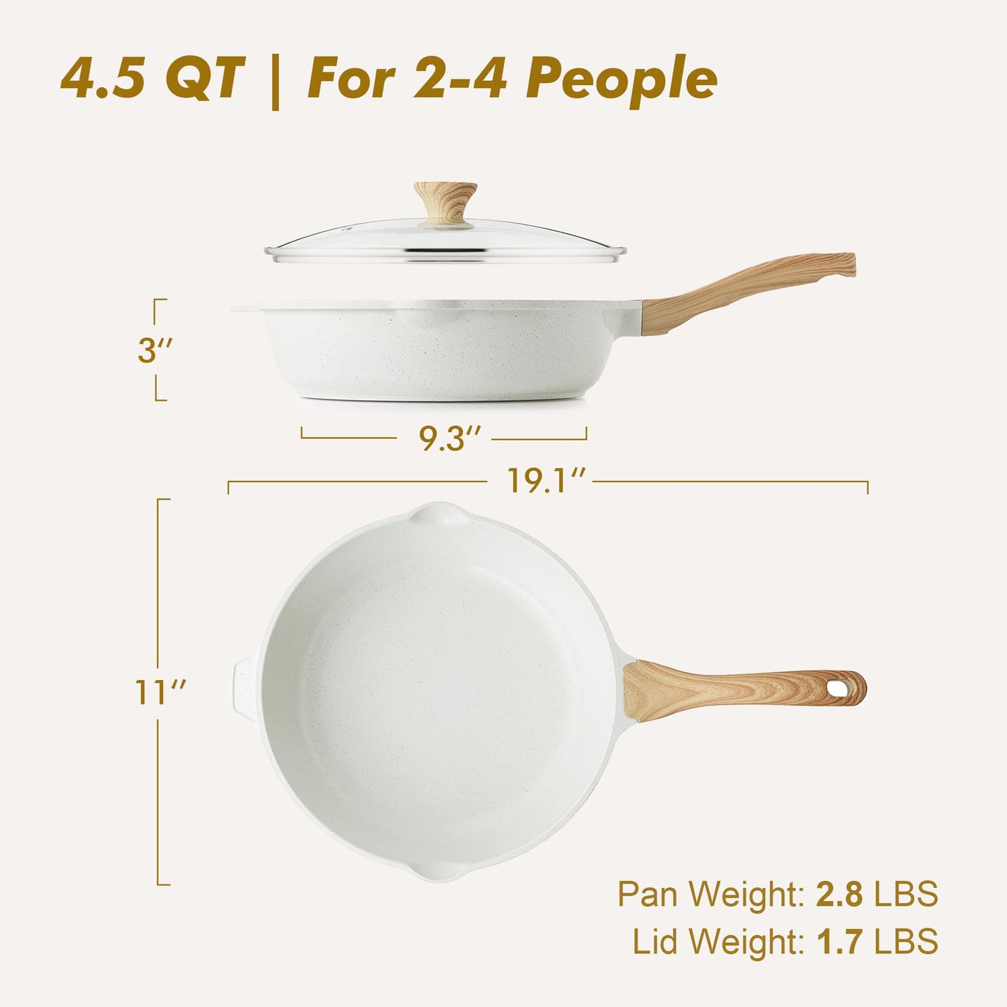 SENSARTE Nonstick Frying Pan Skillet with Lid 3.5/4.5/5QT, Ceramic Saute Pan,Deep Fring Pan Non-toxic Cooking Pot, Stay-cool Handle, Induction Compatible, PFAS Free