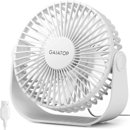 Gaiatop USB Desk Fan - 3 Speed Portable Cooling with 90° Rotation | 5.5 Inch Quiet Personal Fan in White
