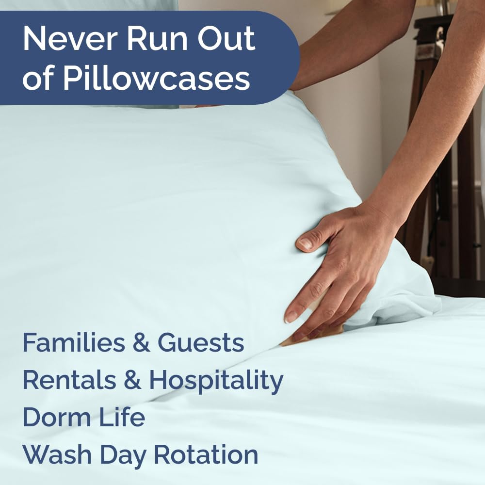 Skiennix Queen Pillow Cases Set of 8 - Ultra Soft Hotel Quality Covers - Wrinkle Free & Fade Resistant - Ice Blue