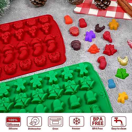 Kamehame Christmas Candy Molds, 2 Pcs 30 Cavity Christmas Gummy Molds, Silicone Christmas Chocolate Molds, Red & Green