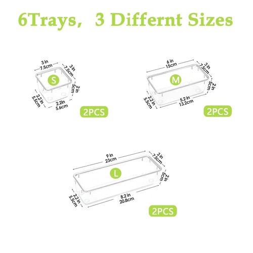 Clear Acrylic Drawer Organizer Trays, 5 Size Junk Box Organization Small Storage Container Bin for Desk Makeup Bathroom Vanity Kitchen Tool Make Up Workspace Home Dorm Apartment Office Room Nightstand