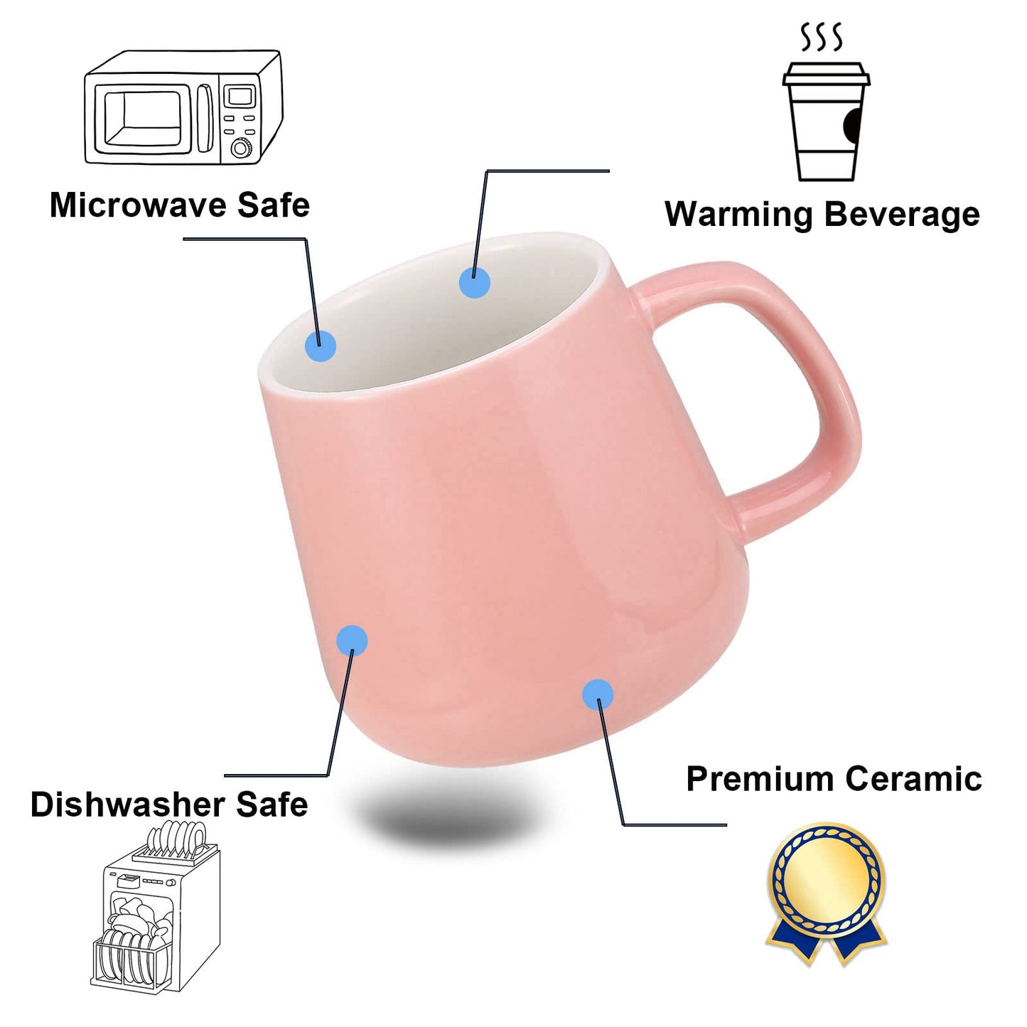 VOBAGA Coffee Cup with Lid and Flat-Bottom, 13 oz Tea Mug for Daily Use Warming Coffee&Tea(White)