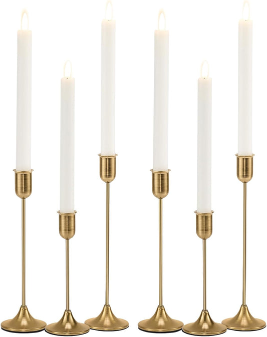 Skiennix Brass Gold Candlestick Holders - Vintage Modern Metal Taper Set of 6 for Table Centerpiece & Wedding Decor