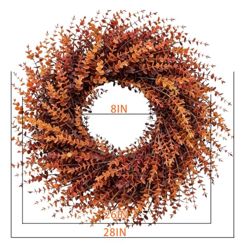 26in Fall Orange Eucalyptus Wreath - Artificial Autumn Decor, Large