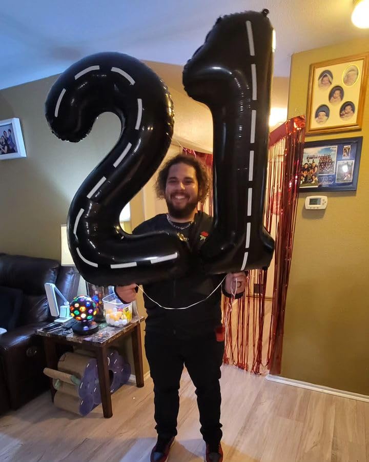 Race Car 6 Balloon, Number Balloons 40 Inch, 6th Black Balloons for Birthday Decorations, Black Race Party Decorations 6 Birthday Balloon, Number 6 Balloon