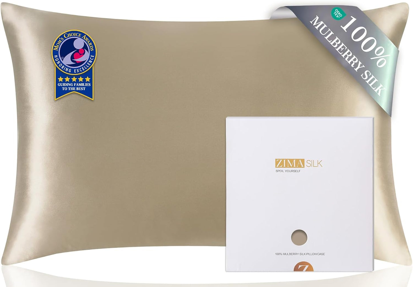 ZIMASILK 100% Pure Mulberry Silk Pillowcase - Soft, Hypoallergenic & Smooth | Queen Size 20''x30'', Taupe