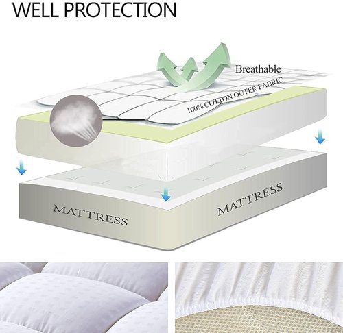 EASELAND Queen Size Mattress Pad - Quilted Pillow Top Cooling Protector | Fits 8-21" Deep Pocket (60x80 inch, White)