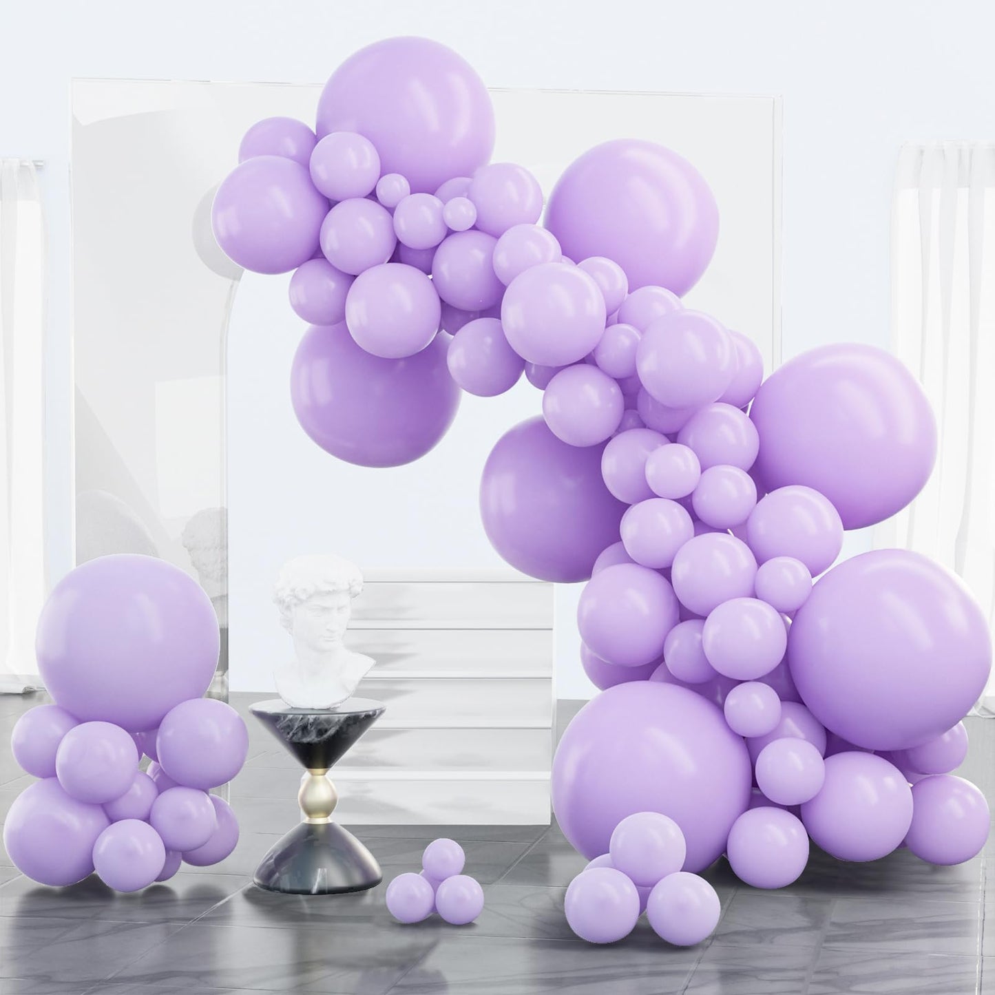 PartyWoo Lavender Balloons 100pcs Different Sizes Pack of 18 12 10 5 Inch Light Pastel Purple Lilac Balloon Arch Kit for Baby Shower Bachelorette Fairy Birthday Princess Party Decorations Purple-Q10