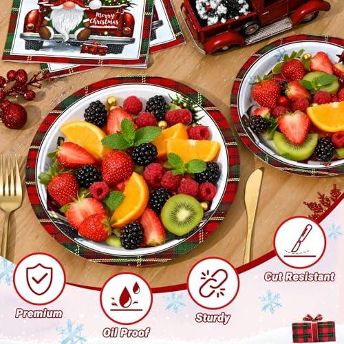 Christmas Disposable Paper Plates and Napkins Set - 200 Pcs Holiday Party Supplies