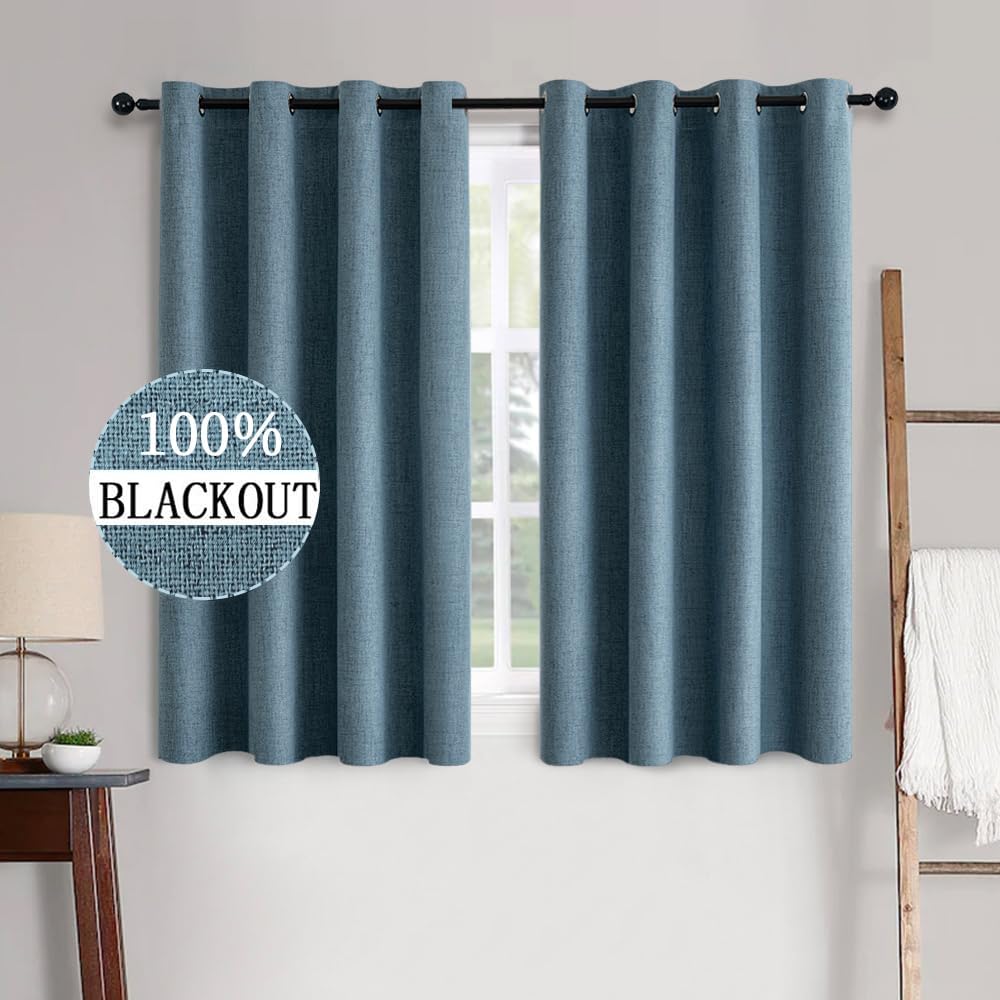 MIULEE Blackout Curtains - 100% Thermal Insulated Linen Texture Drapes - Dusty Blue, 52x54 Inch (2 Panels)
