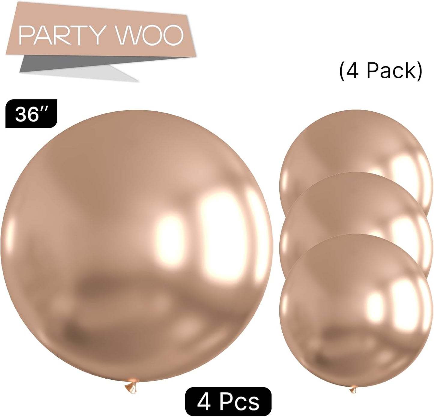 PartyWoo Metallic Rose Gold Balloons - 36 Inch Chrome Champagne Gold Latex | 4pcs for Weddings & Celebrations