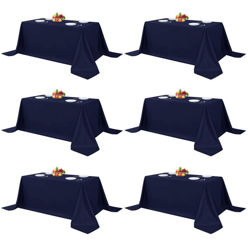 Fitable Navy Rectangle Table Clothes, 6 Pack - 90 x 156 Inch - Reusable and Washable Tablecloths, Polyester Fabric Table Covers for Wedding, Party, Banquet, Formal Events