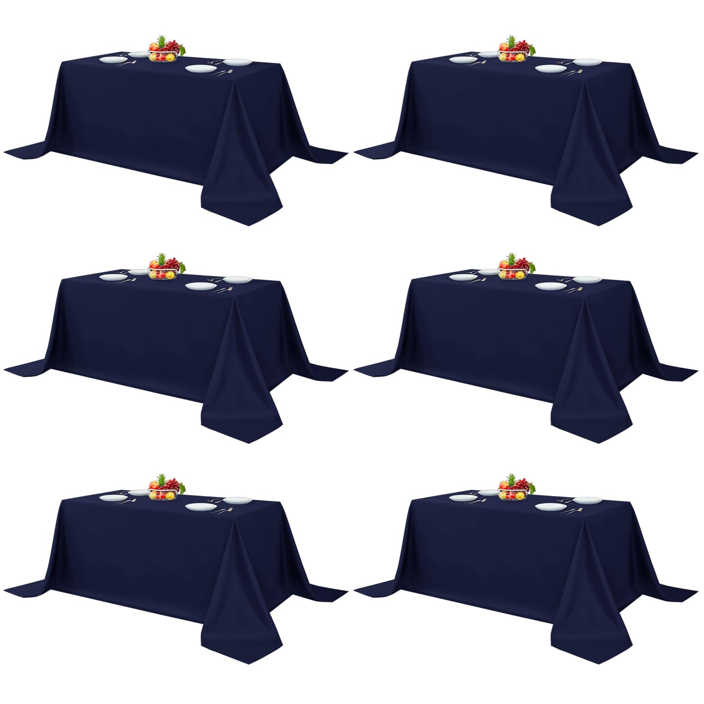 Fitable Elegant Rectangle Table Clothes, 6 Pack - 90 x 132 Inch, Navy - Reusable and Washable Tablecloths, Polyester Fabric Table Covers for Wedding, Party, Banquet, Formal Events