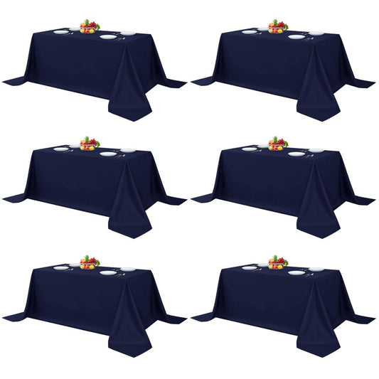 Fitable Elegant Rectangle Table Clothes, 6 Pack - 90 x 132 Inch, Navy - Reusable and Washable Tablecloths, Polyester Fabric Table Covers for Wedding, Party, Banquet, Formal Events