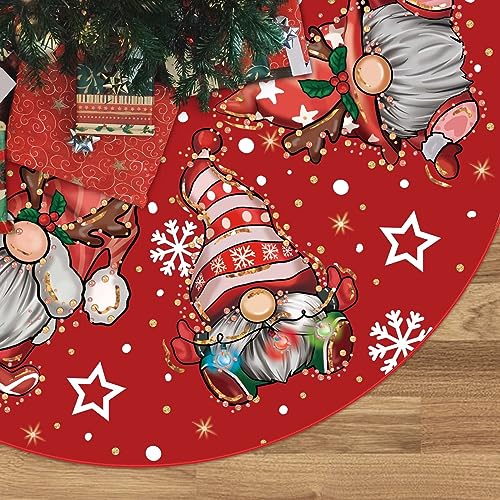 GAGEC Red Christmas Tree Skirt 18 Inch with Gnomes & Snowflakes - Indoor Outdoor Holiday Decor