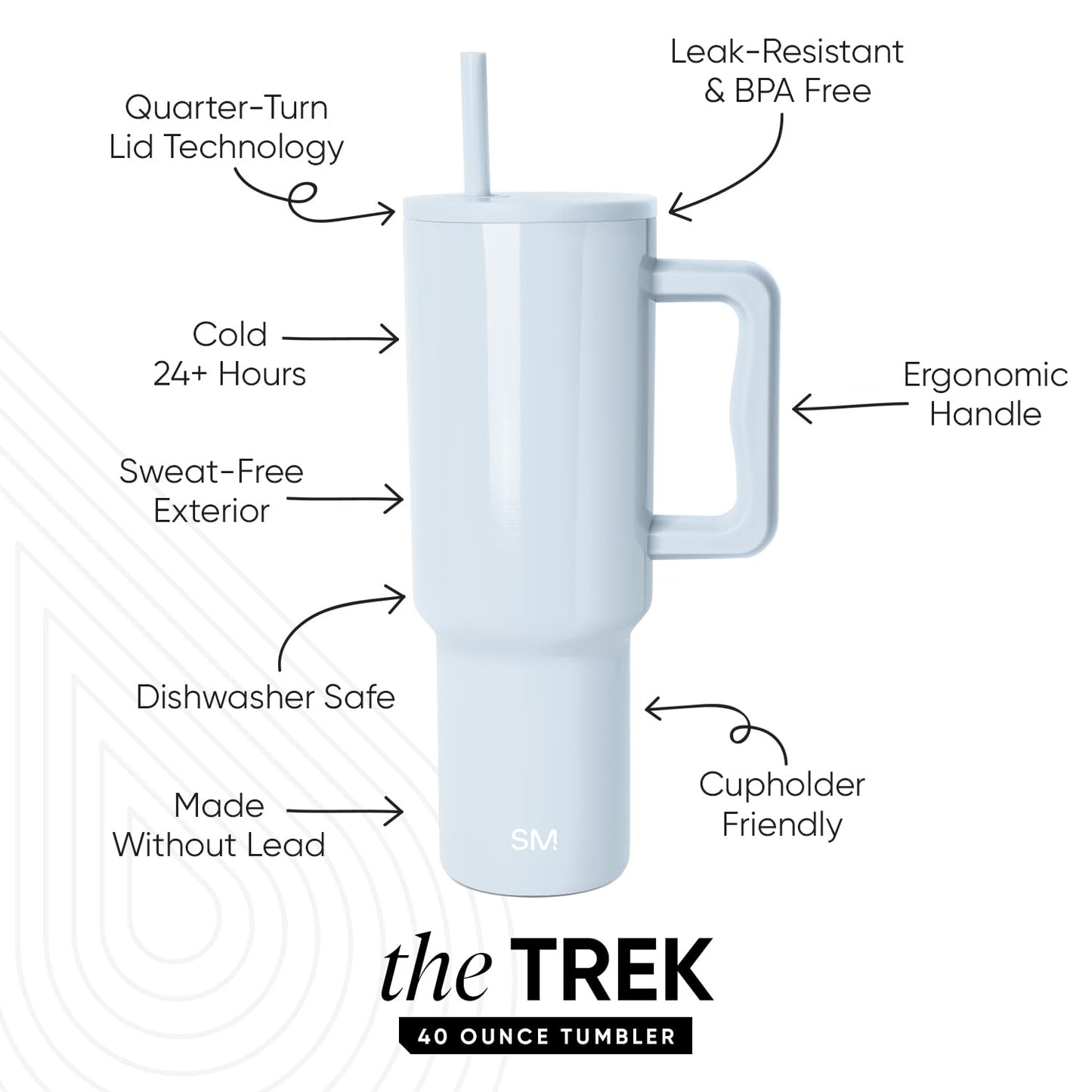 Simple Modern 40 oz Trek Tumbler with Handle and Straw Lid | Cup Holder Friendly Insulated Stainless Steel Travel Mug | Ice Melt