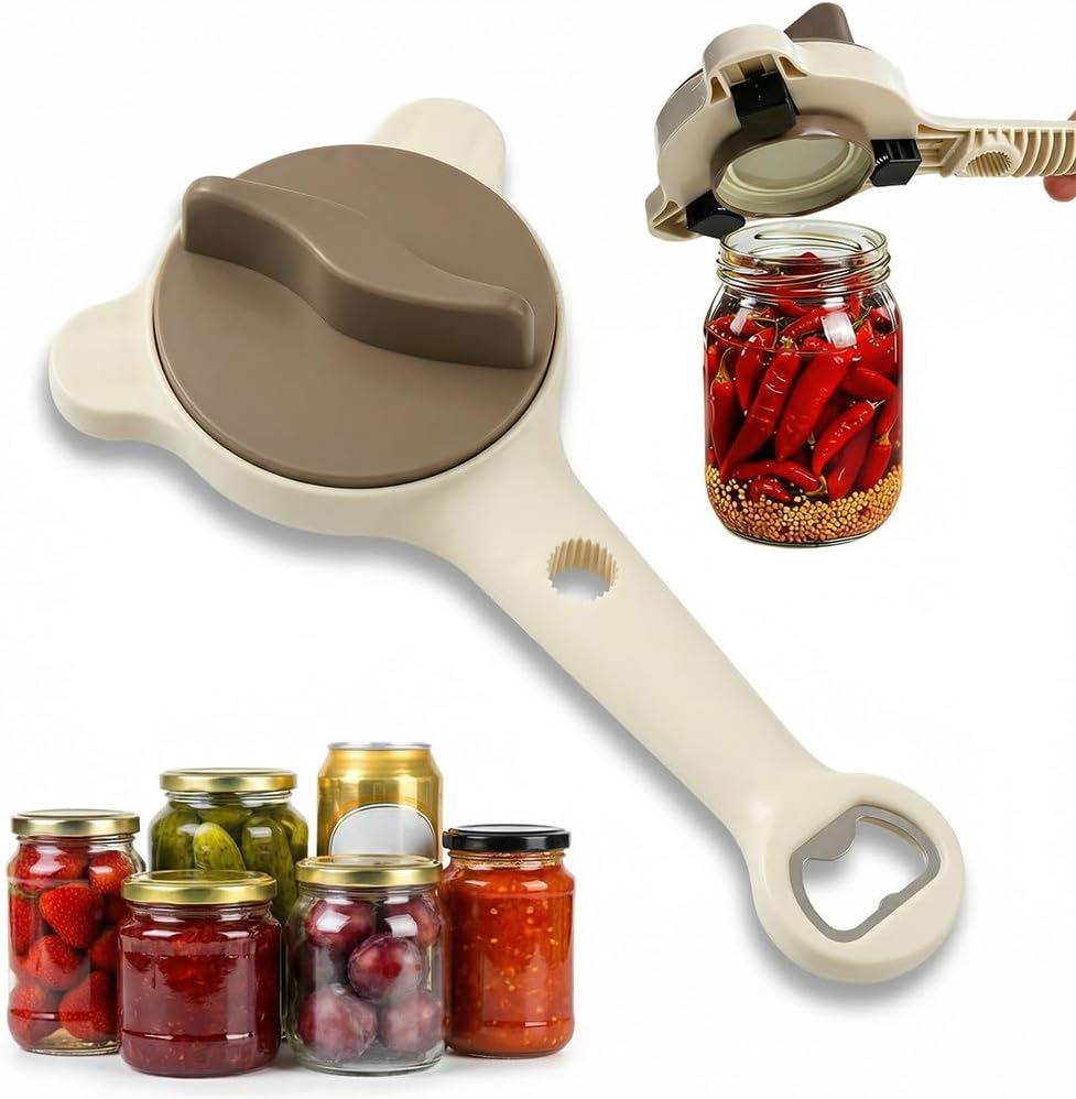 Skiennix 4-in-1 Multi-Purpose Jar Opener - Adjustable Stainless Steel Lid Remover for Seniors & Arthritis Relief | Non-Slip Design