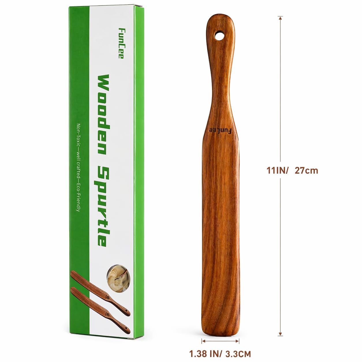 2 Pack Wooden Spurtle for Sourdough Starter, Mixing, Reaching Bottom of Jar, Dough Whisk, Long Handle Jar Spatula, Spurtles Kitchen Tools Teak Wood Kitchen Utensils kit for Baking, Cooking