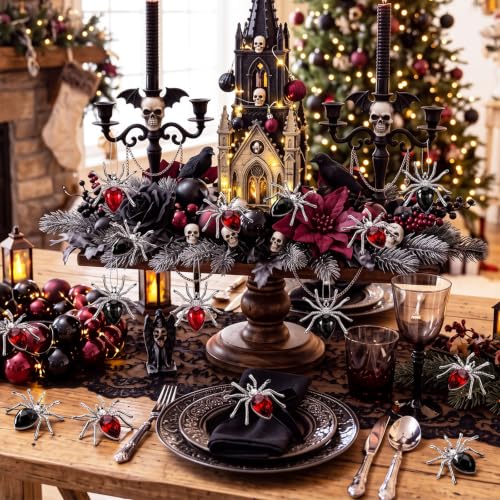 FillTouch 12Pcs Crystal Gothic Spider Christmas Ornaments 1.97in