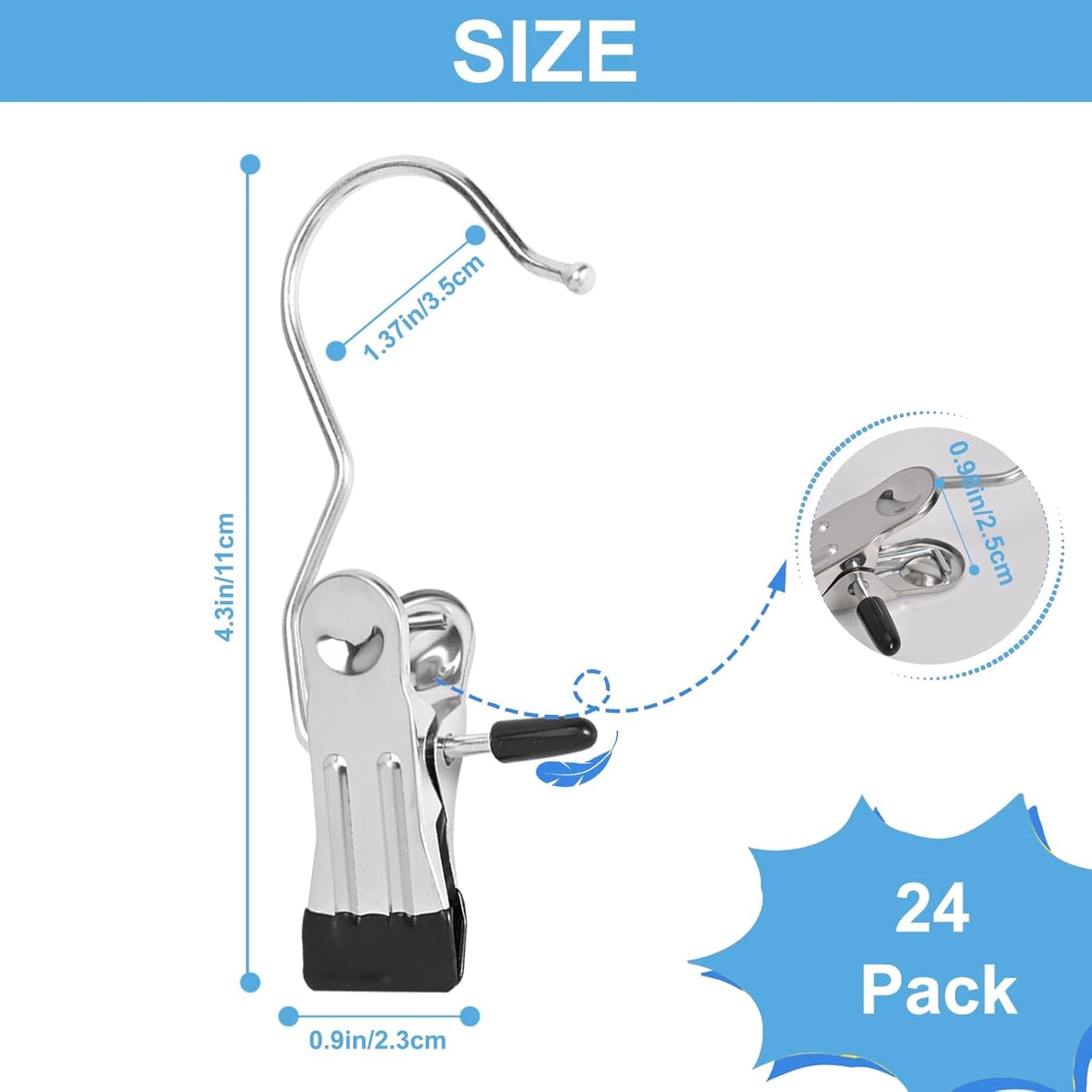 Skiennix 24 Pack Multi-Function Hanger Clips - Versatile Laundry & Closet Hooks for Clothes, Socks, Hats, and More