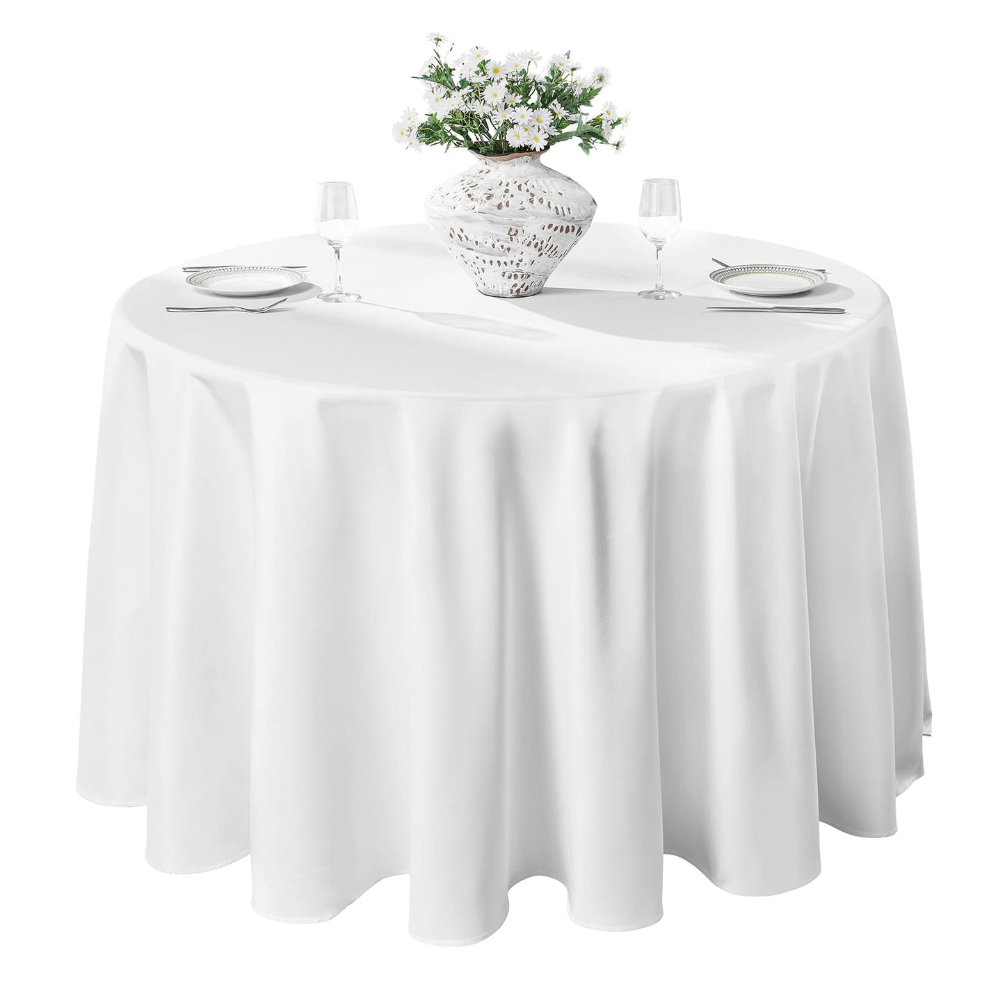 VidaFete 1 Pack 70inch Round Tablecloth Polyester Table Cloth, Stain Resistant and Wrinkle Polyester Dining Table Cover for Kitchen Dinning Party Wedding Rectangular Tabletop Buffet Decoration(White)