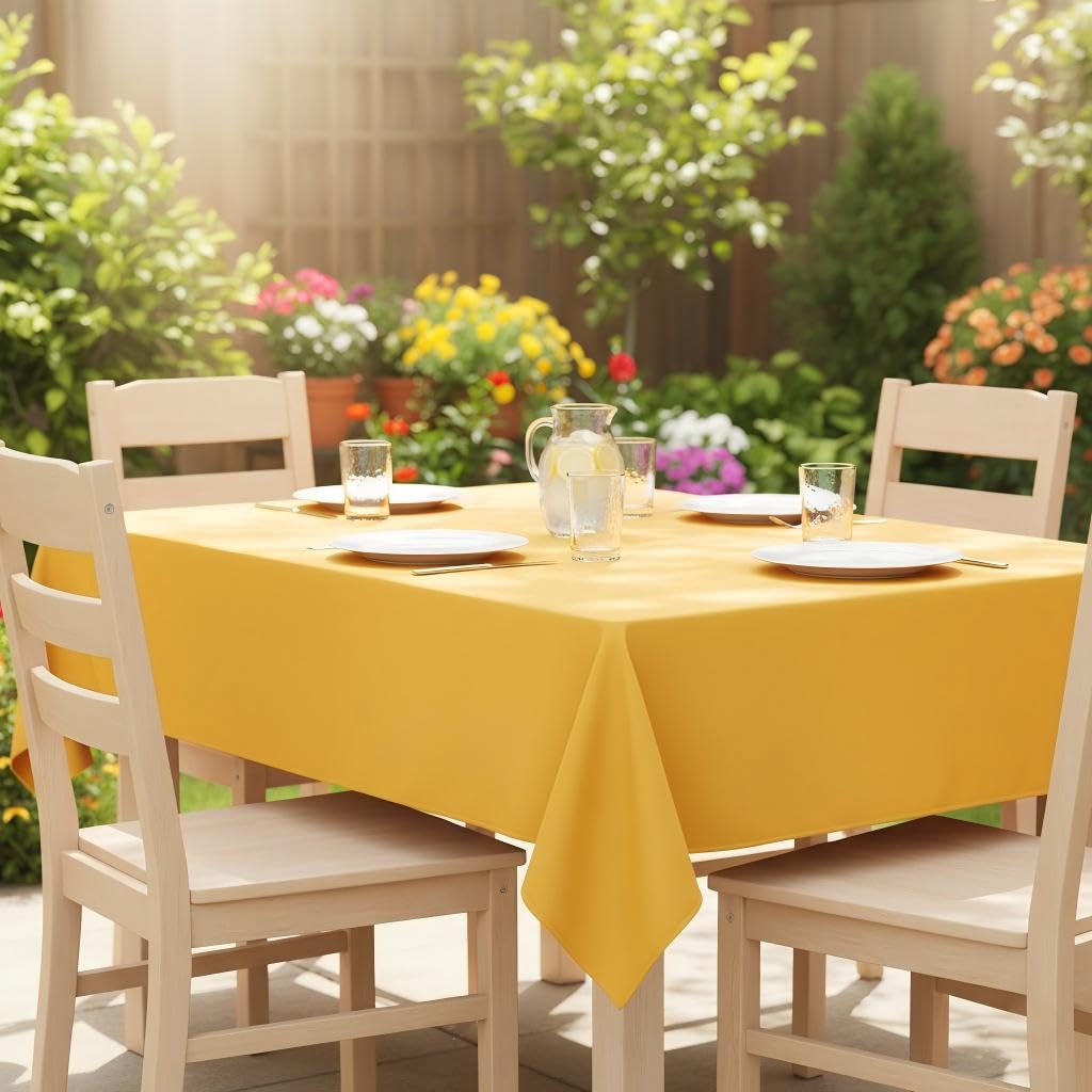 sancua Rectangle Tablecloth - 90 x 156 Inch - Water Resistant Spill Proof Washable Polyester Table Cloth, Decorative Fabric Table Cover for Dining Tables, Buffet Parties and Camping, Yellow