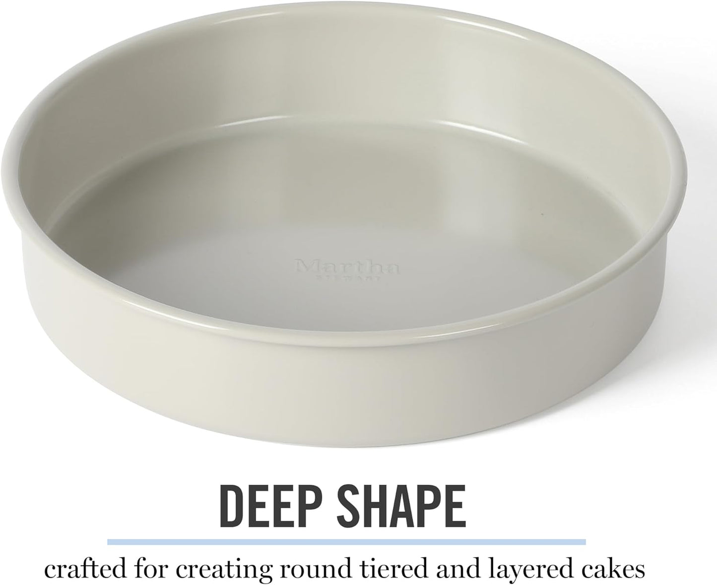 Martha Stewart Gallen 8-Inch Round Nonstick Cake Pan - Durable Carbon Steel for Even Baking, Cool Grey