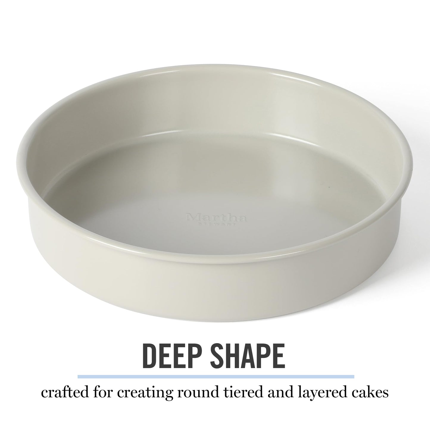 Martha Stewart Gallen 8-Inch Round Nonstick Carbon Steel Cake and Bake Pan – Cool Grey, Durable Bakeware for Even Baking and Easy Release