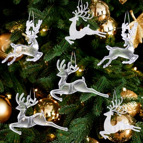 Bencailor 6 Pcs Acrylic Reindeer Ornaments for Christmas Tree Crystal Nutcracker Dancing Hanging Figurine Ornament Decorative Deer Ornaments for Home Xmas Tree Party Supplies (Reindeer)