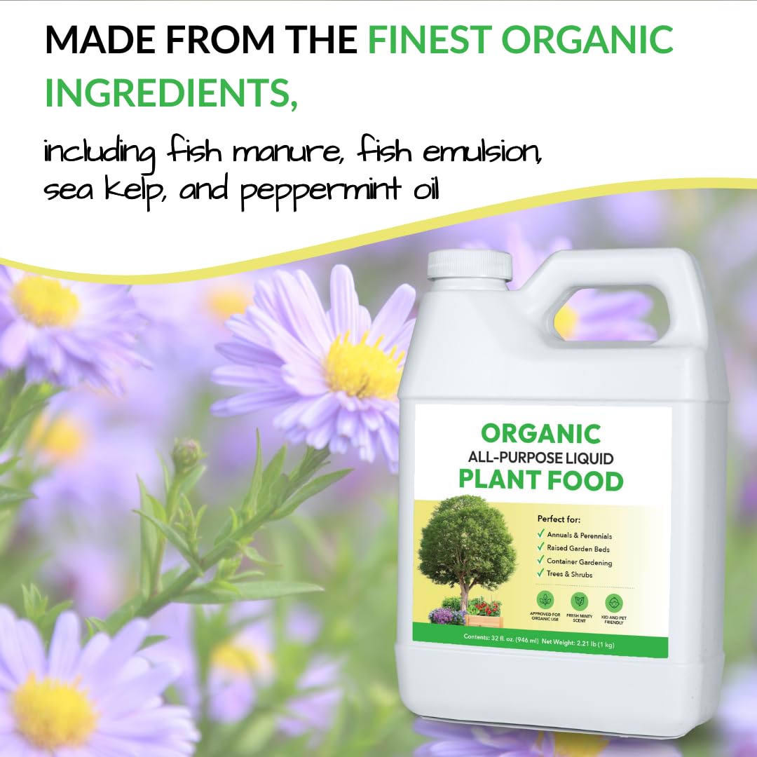 Organic All-Purpose Liquid Plant Food - Concentrated Fertilizer for Outdoor Plants | 32oz Mixes to 32 Gallons