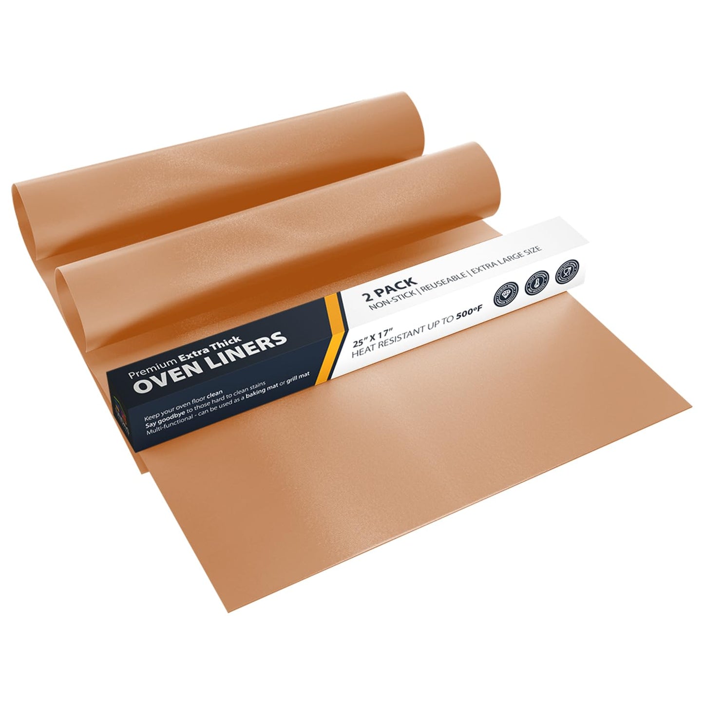Oven Liners for Bottom of Oven - 2 Pack Large Heavy Duty Mats, 17”x25” Non-Stick Reusable Liner for Electric, Gas, Toasters, Grills - BPA & PFOA Free Kitchen Accessory to Keep It Clean (Copper)