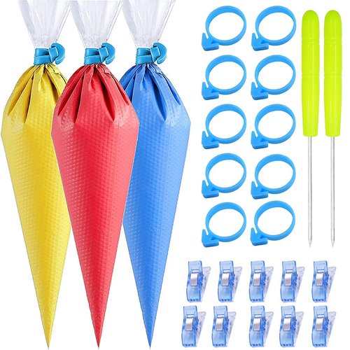 122Pieces Tipless Piping Bags - 100pcs Disposable Piping Pastry Bag for Royal Icing/Cookies Decorating - 10 Pastry Bag Ties,10 Clips &2 Scriber Needle - Best Cookie/Cake Decorating Tools (10 Inch)
