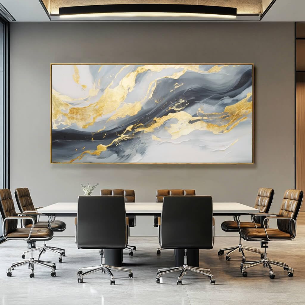 SDYA Large Abstract Canvas Wall Art - Gold & Blue Design for Living Room, Bedroom, Office | 29x58 Inch