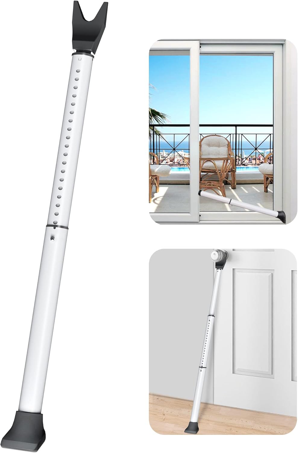AceMining Door Security Bar & Sliding Patio Lock - Heavy Duty Adjustable Jammer (1 Pack, White)