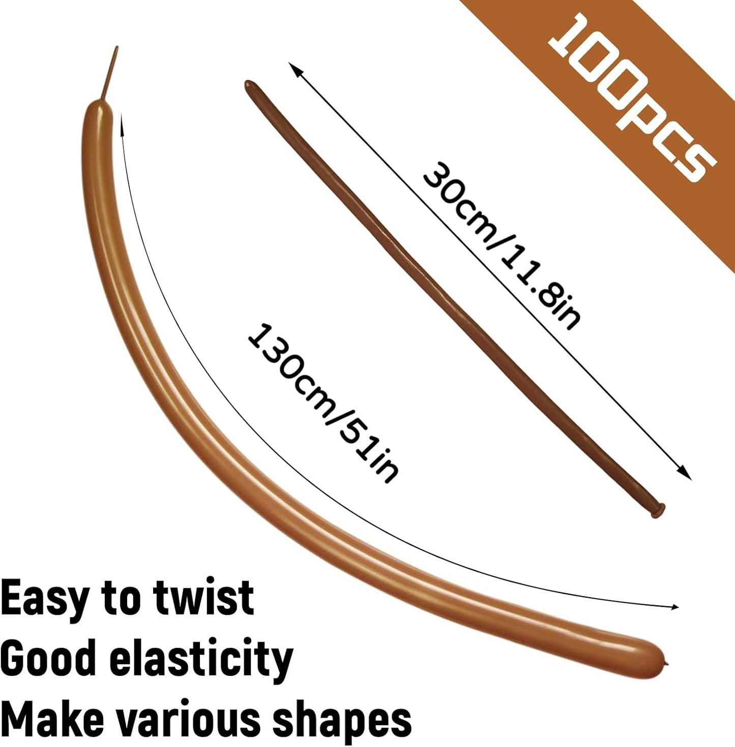 Skiennix 100Pcs Brown Long Balloons - Thickening Skinny Latex Twisting Balloons for Party Decor | Cocoa