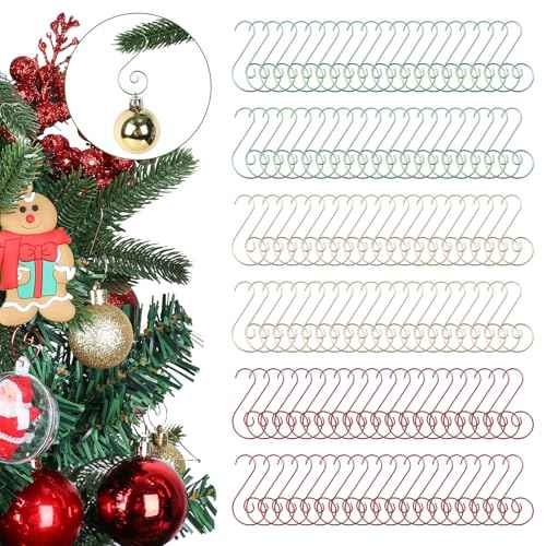 Christmas Ornament Hooks, Christmas Ornament Hangers 120Pcs, Mix Color Small Metal Decorative Ornament Hooks for Xmas Tree Decorations-Gold & Green & Red