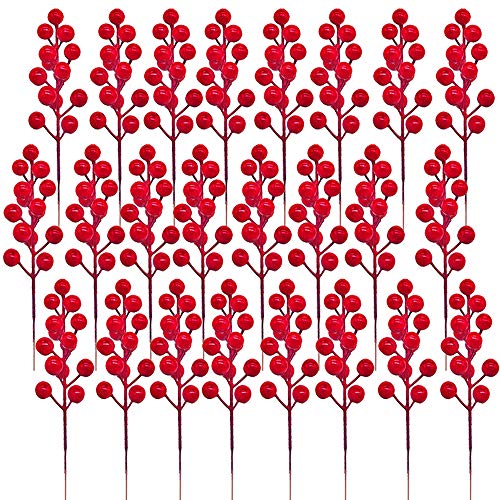 24 Pcs Artificial Red Berry Stems,7.9 Inch Christmas Berries Picks for DIY Crafts,Christmas Tree,Wreath,Berry Branch for Wedding Home and Party Decor