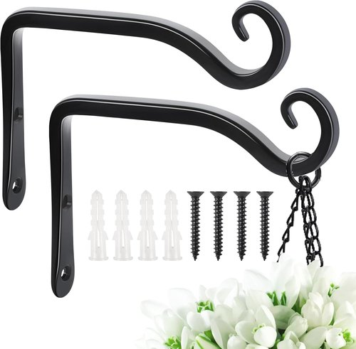 FEED GARDEN Hanging Plant Bracket - 6 Inch Hand-Forged Plant Hangers for Outdoor Use | 2 Pack