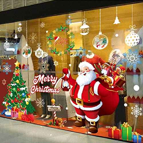 HEEKPEK Christmas Window Decorations Cute Large Santa Christmas Window Clings Stickers Xmas Decals for Glass Tree Snowflake Double Sided Holiday Party Stickers