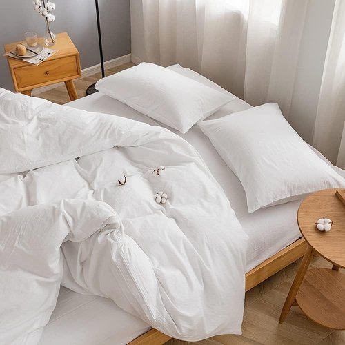 FACE TWO FACE Duvet Cover Set - 3 Pieces 100% Washed Cotton | Soft, Breathable & Durable (Queen, White)