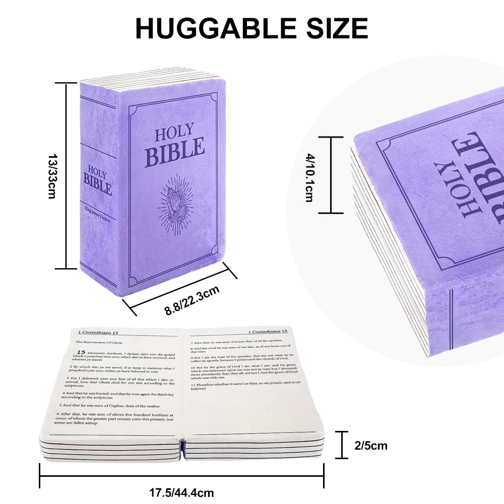 HBQTYXGS Bible Pillow，The Holy Bible Pillow Plush - Book Shape，That Opens Christian Holy Bible Stuff Religious Party Favors Gifts，for Kids Adults Christian Gifts (Purple)
