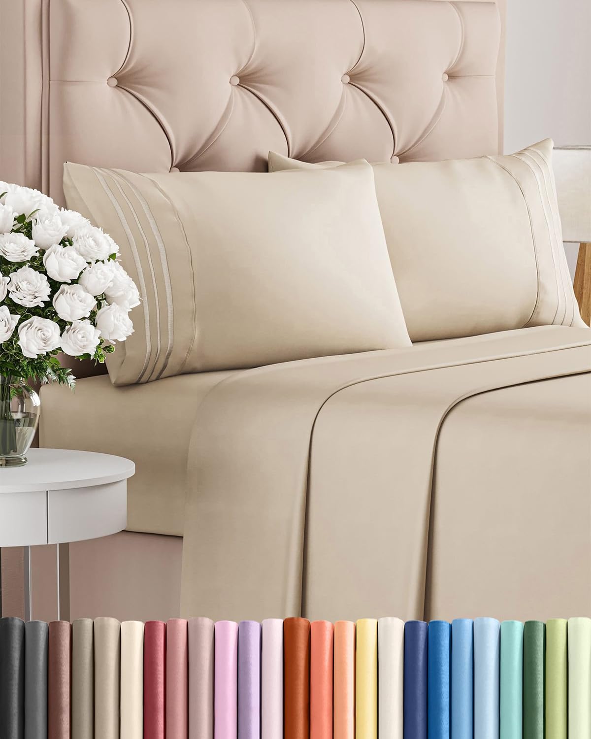 King Size 4 Piece Sheet Set - Ultra-Soft Cooling Bed Sheets for Luxurious Comfort - Oeko-Tex Certified - Wheat