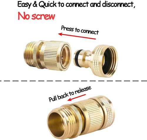 HQMPC Quick Connect Brass Garden Hose Fittings - Durable 3/4 Inch GHT Connectors (2 Sets)
