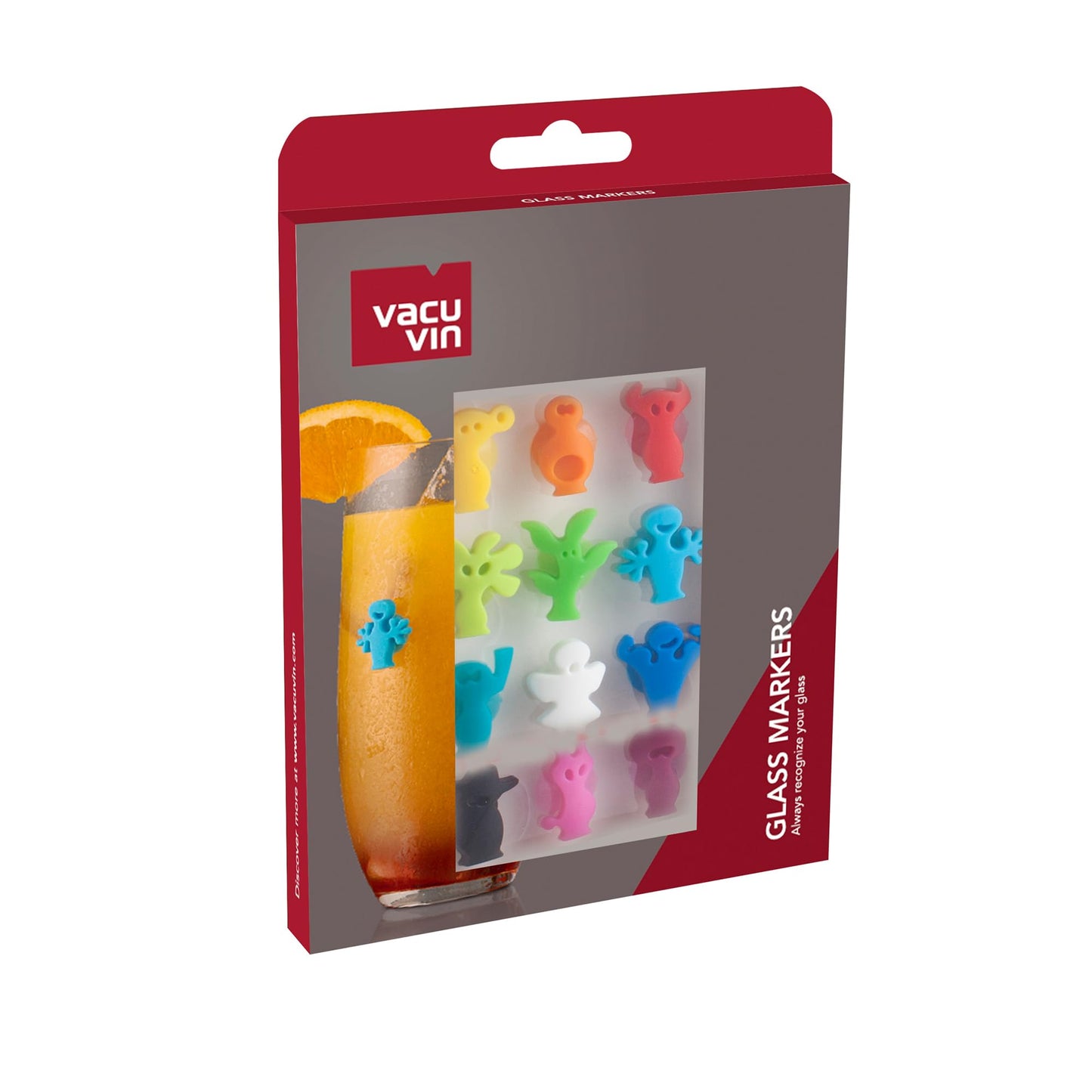 Vacu Vin Glass Markers Party People Set – 12 Unique, Colorful Drink Identifiers – Suction-Based Wine Glass Charms for Parties and Events – Fun & Reusable Drink Markers