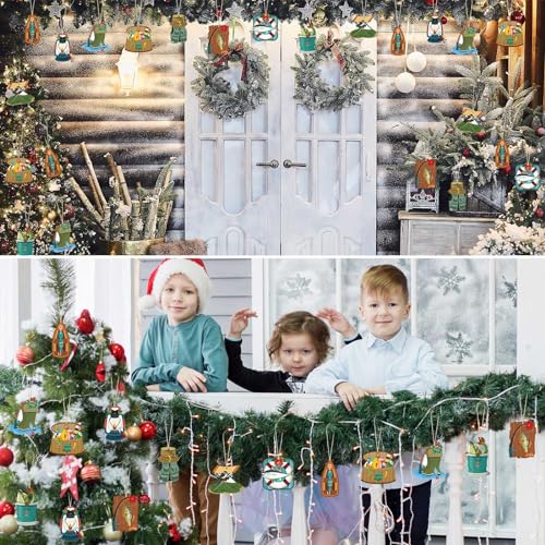 36 Pcs Fishing Christmas Ornaments—Wooden Fisherman Holiday Décor Set