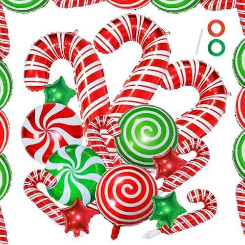 34Pcs Christmas Foil Balloons Set, Candy Cane Mylar Balloons for Xmas New Year Party Decorations
