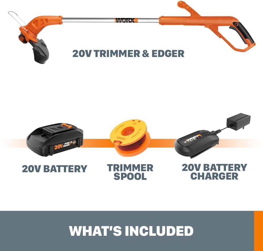 WORX Cordless String Trimmer & Lawn Edger - Lightweight 20V Electric Weed Wacker with Auto Feed, Battery Included